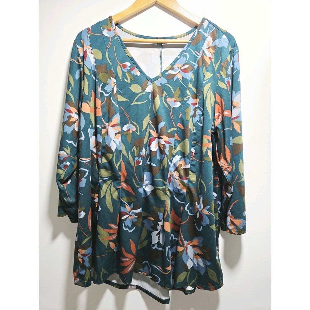 Sami & Jo Women's Blouse Top V-Neck Floral Print 3/4 Sleeve Plus Size 2X